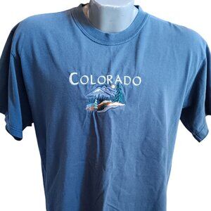 Vintage Large T-Shirt 1990s Colorado Embroidered Blue Mountain Nature Scenic
